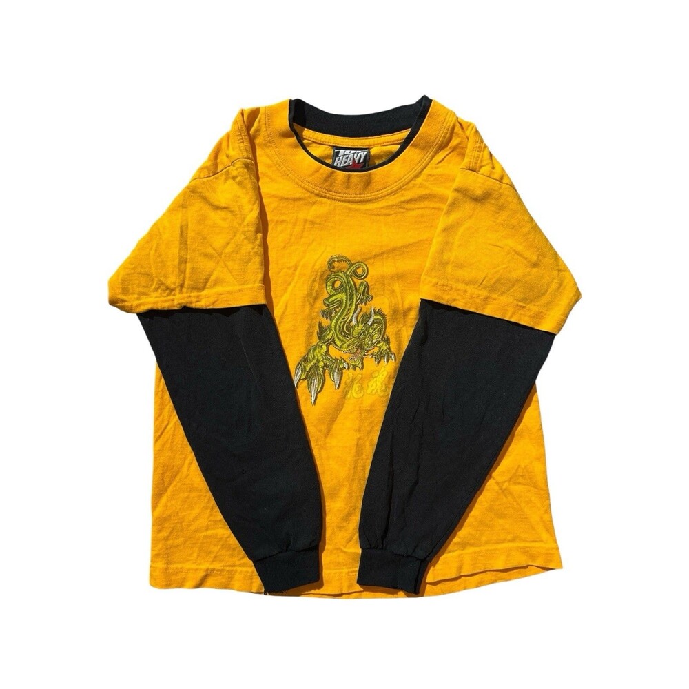 Y2K Top Heavy Dragon Graphic Layered Long Sleeve Shirt 2006 Vintage Sz S